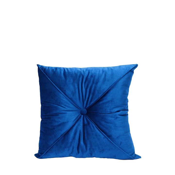 Perna Decorativa Puffet din Catifea Albastru Royal, Patrata, 40x40Cm
