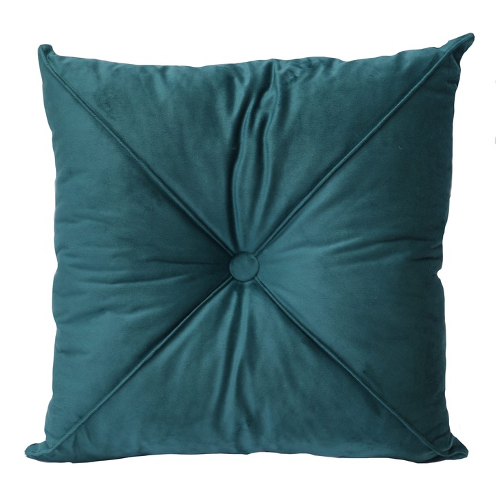 Perna Decorativa Puffet din Catifea Verde Inchis, Patrata, 40x40 Cm
