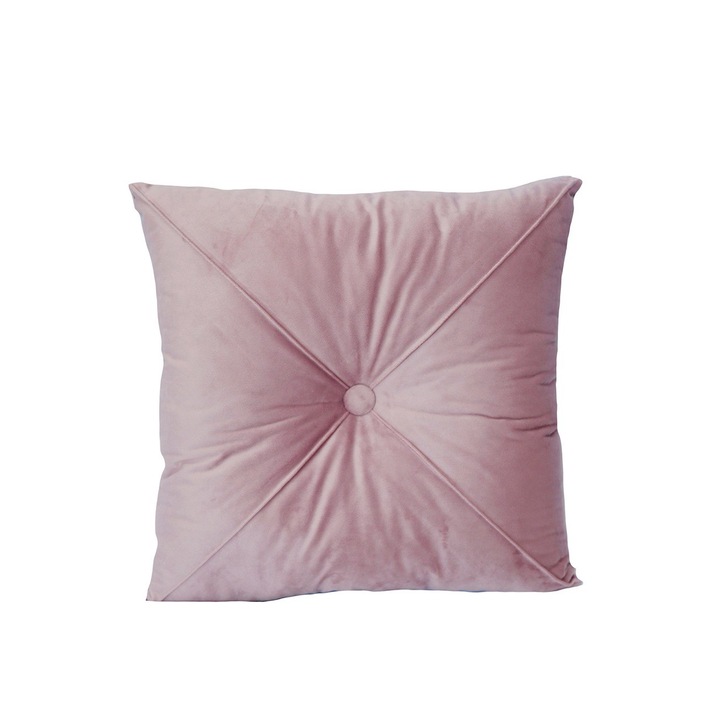 Perna Decorativa Puffet din Catifea Roz Pudra, Patrata, 40x40 Cm