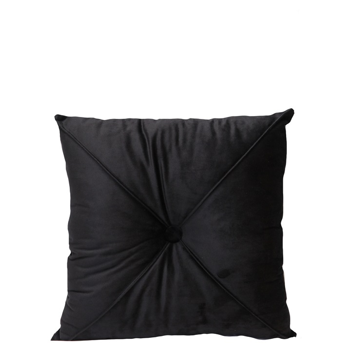 Perna Decorativa Puffet din Catifea Neagra, Patrata, 40x40 Cm