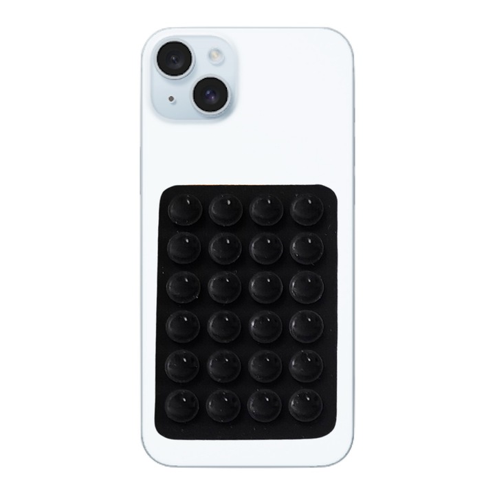 FanFox™ telefontok, szilikon tapadókorongos tapasz, bármilyen telefonmodellhez illeszkedik, fekete, könnyen tapad a sík felületekre, öntapadós hátlappal