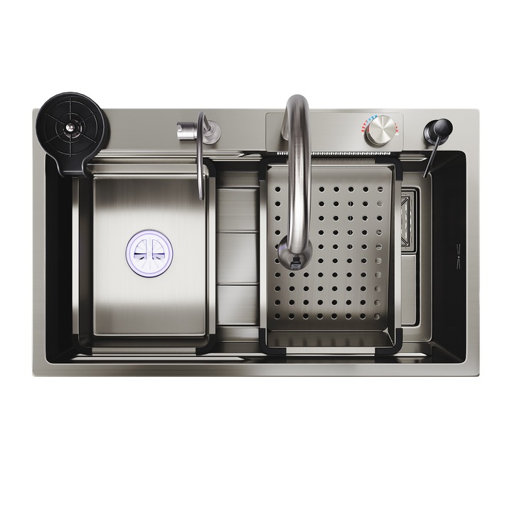 Chiuveta de bucatarie cu baterie cascada, Multifunctional, 80x45x23 cm