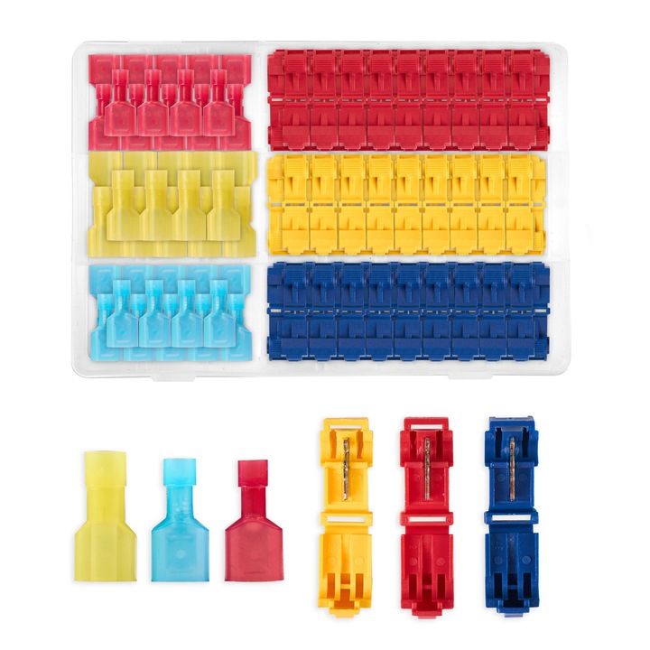 Set Conectori Tip T pe Cablu 120 Bucati, Conectare Rapida fara Taierea Firelor Originale, Ideal pentru Auto-Moto, Ambarcatiuni, Proiecte DIY - Onuvio®