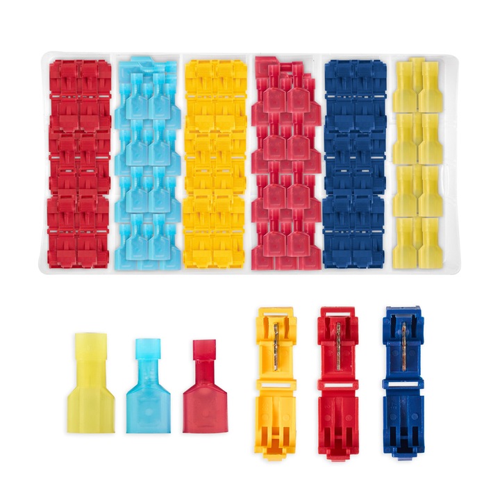 Set Conectori Tip T pe Cablu 240 Bucati, Conectare Rapida fara Taierea Firelor Originale, Ideal pentru Auto-Moto, Ambarcatiuni, Proiecte DIY - Onuvio®