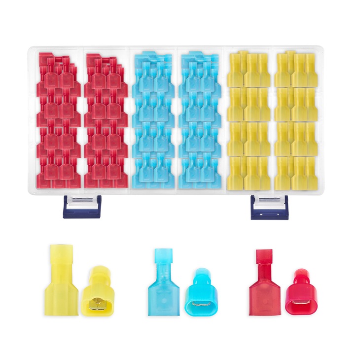 Set 160 Bucati Papuci Electrici Profesional Onuvio®, Conectori de Capat Mama-Tata pentru Cabluri Electrice, Invelis Naylon, Terminali din Alama - Ideal pentru Auto, Ambarcatiuni, Proiecte DIY