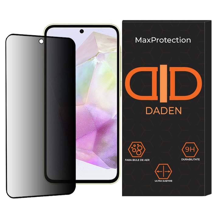 Üvegfólia Samsung Galaxy A55-höz, Privacy Daden MaxProtection, teljes fedés, professzionális védelem, rendkívül ellenálló, prémium minőség