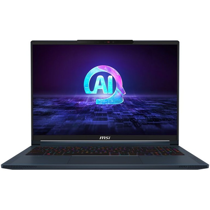 Лаптоп MSI Stealth 16 AI Studio A1VFG-039, 16 инча 2560 x 1600, Intel Core Ultra 7 155H 16 C / 22 T, 2,5 GHz - 4,8 GHz, 24 MB кеш, 28 W, 32 GB RAM, 1 TB SSD, Nvidia GeForce RTX 4060, Windows 11 Home