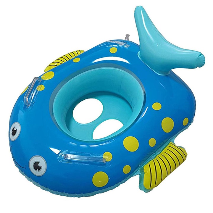 Надуваем пояс EDAR, За плуване, Идеален за бебета/деца, дръжки, дизайн с място за крачетата, лесен за транспортиране и съхранение, 72 см x 65 см, синьо/жълто, Fishbowl