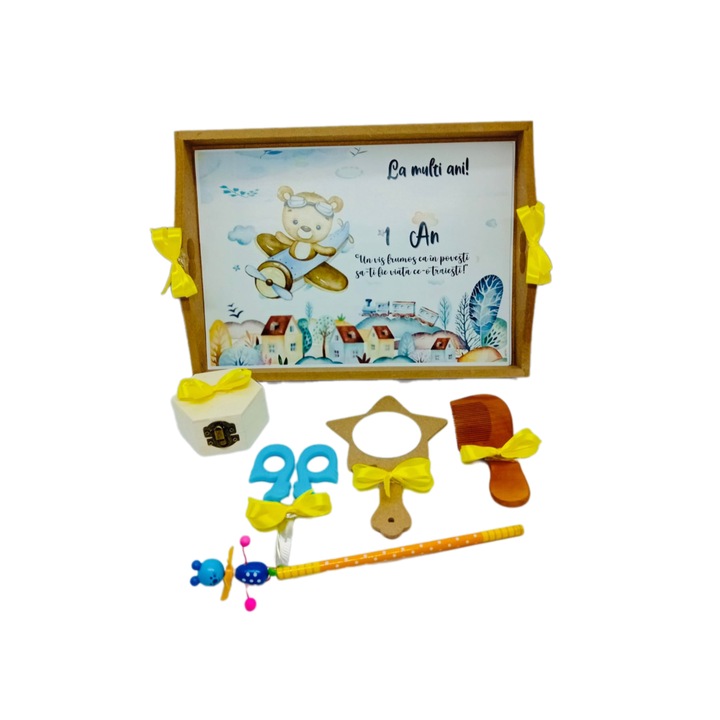 Set tava pentru taierea motului, 6 piese, personalizat ursulet