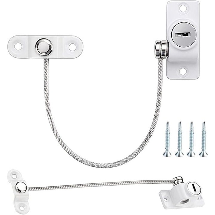 Biztonsági ablakzár gyerekeknek kulccsal, JENUOS, univerzális, cink ötvözet, fehér