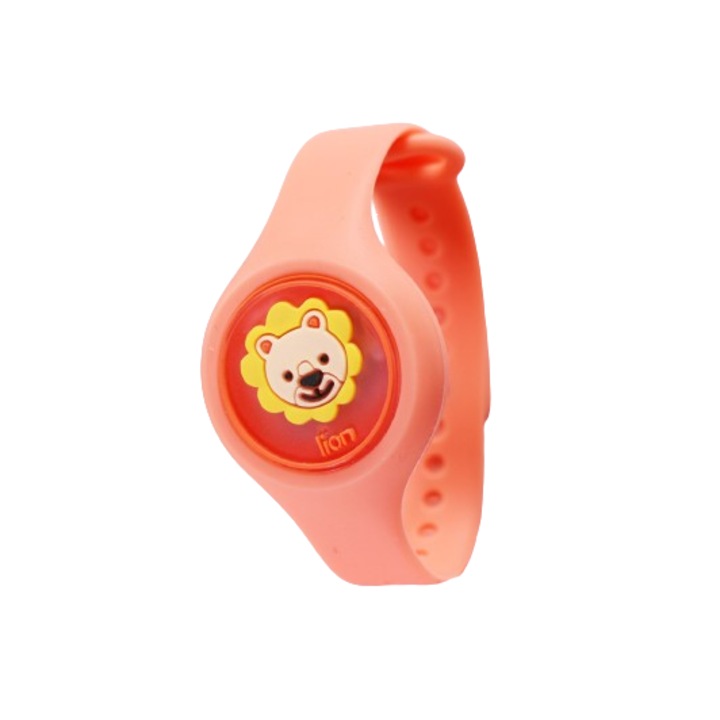 Bratara Impotriva Tantarilor si Insectelor, pentru Copii, cu luminare LED si Dimensiune Ajustabila, pe Baza de Ulei Esential Natural, Model Leu Bej, ORIGINAL DEALS