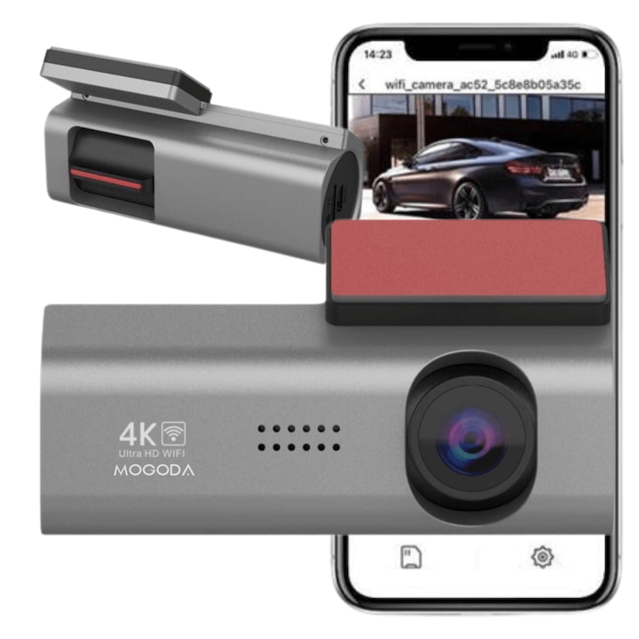 Smart WiFi 4K MOGODA табло камера, 170° заснемане, 3840x2160 4K UHD резолюция, нощно виждане, G-сензор, Sony Starvis процесор, WDR, приложение Viidure, тъмносиво