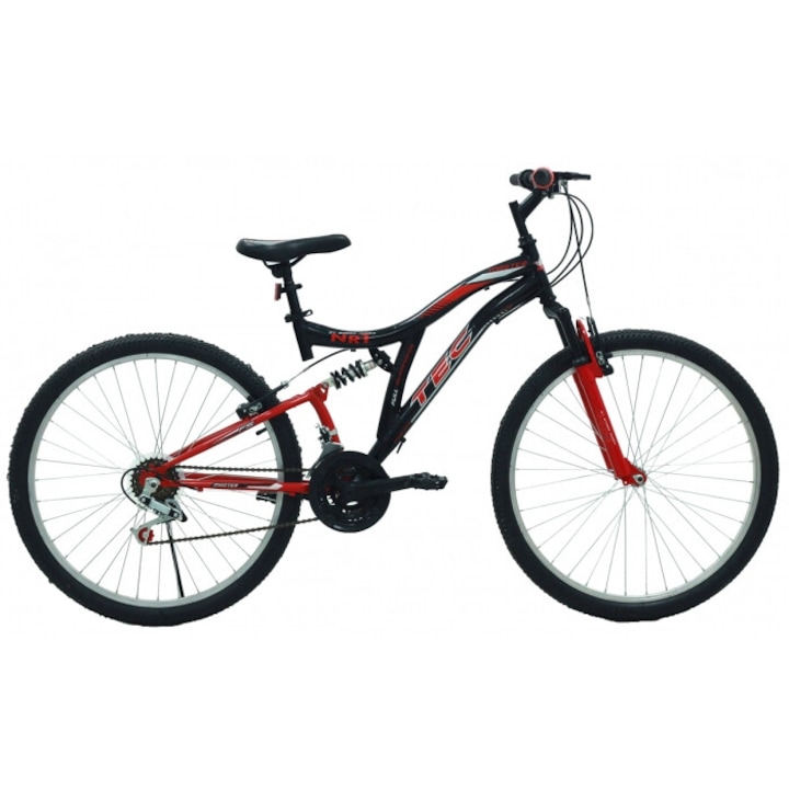 Bicicleta copii Tec Master full suspensie, roata 26", culoare negru/rosu