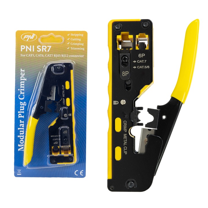 Клещи PNI SR7, за рязане, оголване на кабели и кримпване на щепсели RJ12, RJ45 CAT5, CAT6, CAT7 CAT8