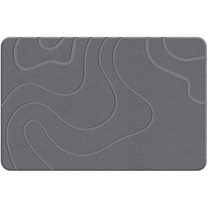 Модерен универсален килим за баня от диатомит, неплъзгащ се, бързо абсорбиращ, елегантен и универсален, лесен за почистване - 60 x 40 см, сив