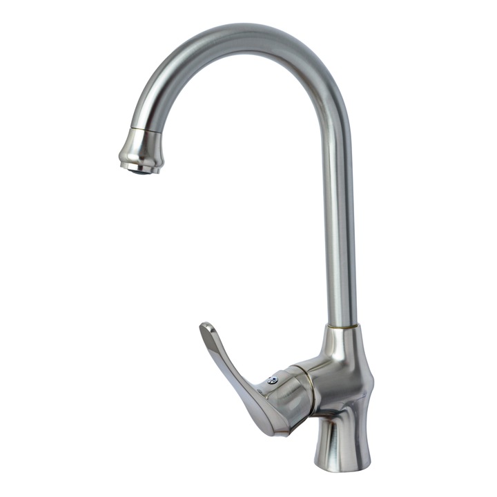 Смесител за кухня, тип лебед, подвижен кран, сатениран инокс