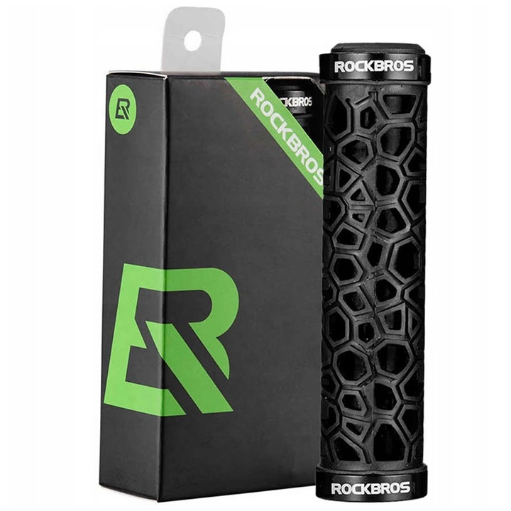 Set 2 mansoane pentru bicicleta, Rockbros, Aluminiu, 22mm, Negru