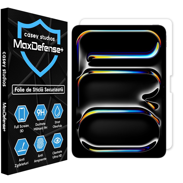 Folie Sticla CASEY STUDIOS™ pentru Apple iPad Pro 13 2024, Full Cover 3D, Full Glue, Sticla Securizata, Duritate Militara, Ultra HD, Protectie Profesionala Ecran 3D, Anti Zgarieturi, Anti Socuri, Transparenta