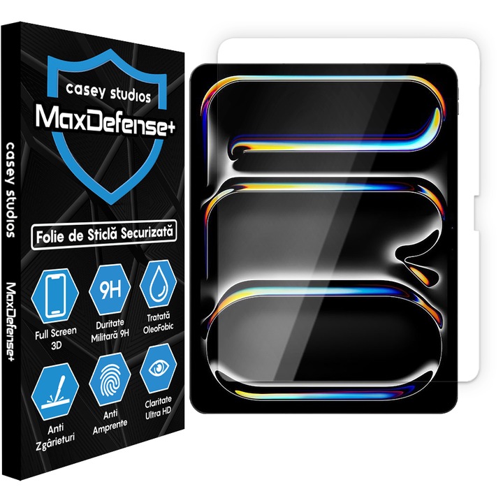 CASEY STUDIOS™ üvegfólia iPad Pro 11 2024-hez, teljes ragasztó, biztonságos üveg, katonai keménység, ultra HD, professzionális 3D képernyővédelem, karcolásgátló, ütésálló, átlátszó