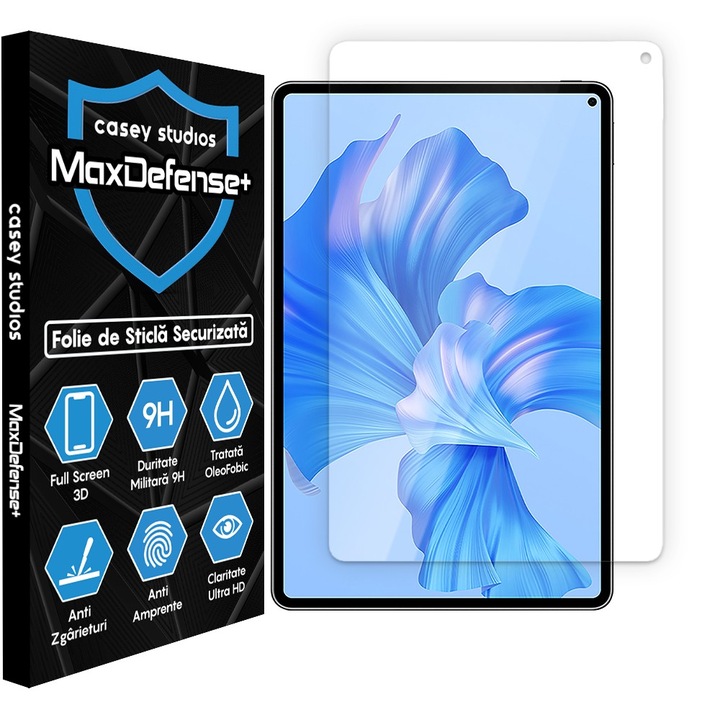 CASEY STUDIOS™ üvegfólia Huawei MatePad Pro 11 2022-höz, Teljes 3D fólia, Teljes ragasztó, Edzett üveg, Katonai keménység, Ultra HD, Professzionális 3D képernyővédelem, Karcálló, Ütésálló, Átlátszó