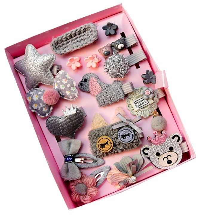 Set De 24 Accesorii Pentru Par SuperBaby, Model F, Cutie Cadou, Fete, Multicolor