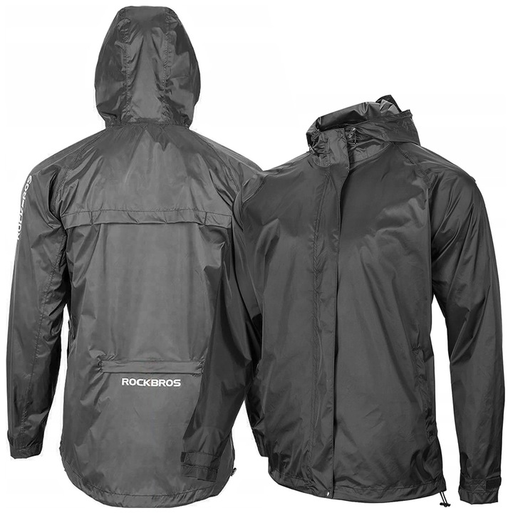 Férfi esőkabát, Rockbros, nylon, fekete, Fekete
