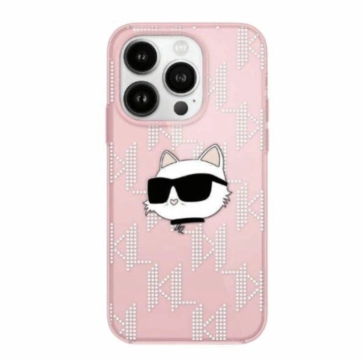 Karl Lagerfeld IML Choupette Head & Monogram telefontok, rózsaszín, iPhone 14 Pro Max készülékhez