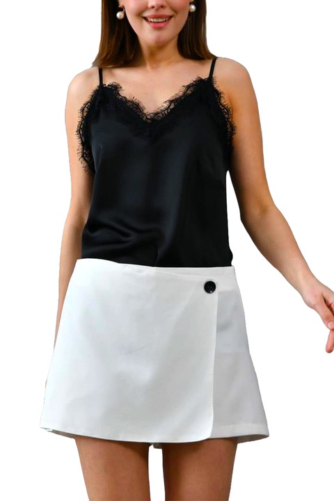 Пола на панталон DeFNE, къса кройка и страничен цип, Бял