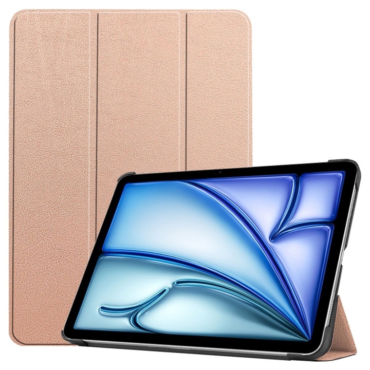 Защитен калъф flip cover за таблет съвместим с Apple iPad Air 13 2024, FoldPro, тип стойка, екологична кожа, Rose Gold