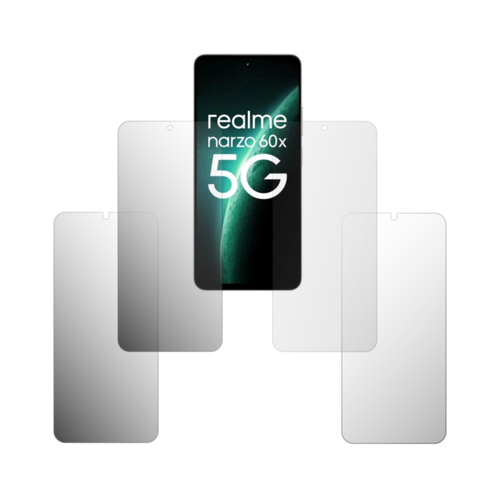 Комплект от 4X Folie24 протектори за екран, за Realme Narzo 60x, 2X Ultra-Clear + 2X Matte, пълно покритие на дисплея и удобни за калъфи, залепващи, гъвкави със саморегенерация