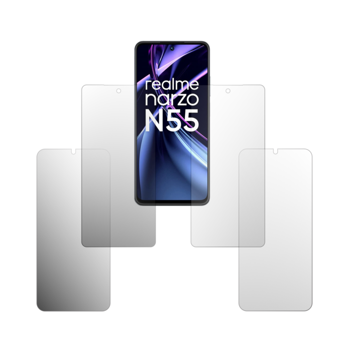 Комплект от 4X Folie24 протектори за екран, за Realme Narzo N55, 2X Ultra-Clear + 2X Matte, пълно покритие на дисплея и удобни за калъфи, залепващи, гъвкави със саморегенериране
