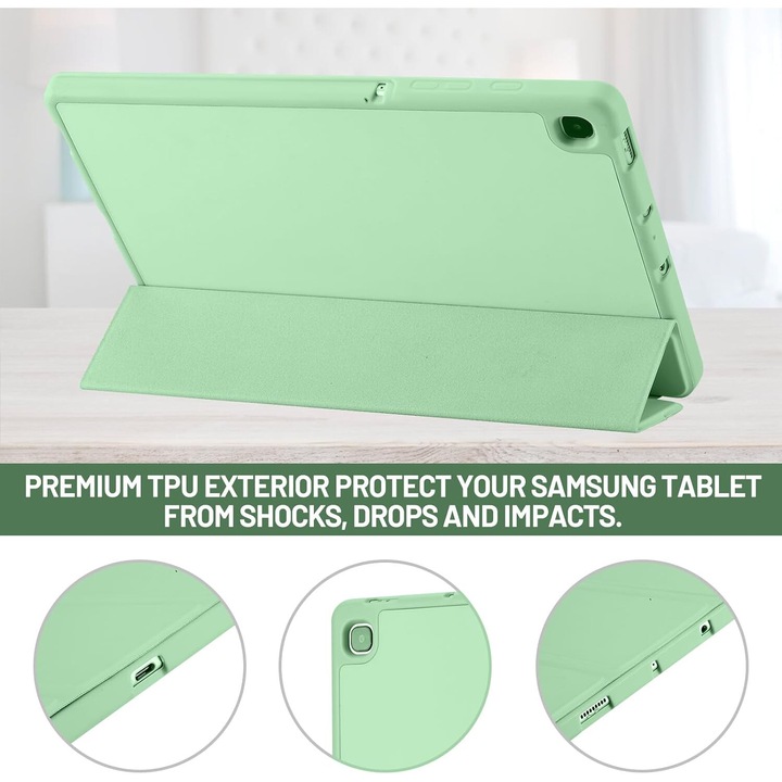 Husa pentru Samsung Galaxy Tab S6 Lite 2020/2022/2024, Flex Trifold, G92, TPU, Matcha Green