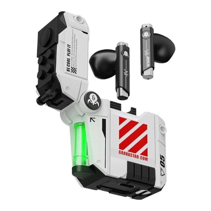 Gravastar Sirius P5 vezeték nélküli fejhallgató, cyberpunk design, Bluetooth 5.2, fehér, 12mm