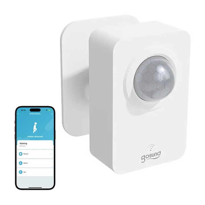 Senzor de miscare smart Gosund ST20, ZigBee, Tuya, Control aplicatie, Detectare pana la 8 metri, Alb