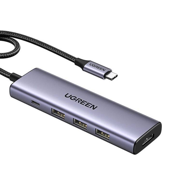 USB-C хъб, UGREEN, CM511, HDMI 4K 60Hz, 3x USB 3.0, 5Gbps, PD 100W, сребрист