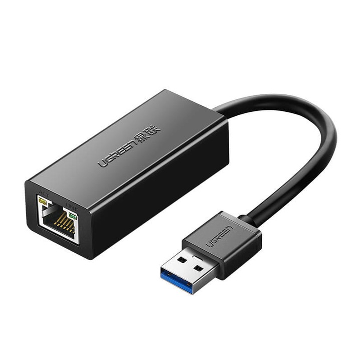 Адаптер UGREEN CR111, Мрежов, USB 3.0 към RJ45, Gigabit Ethernet, черен, 10см