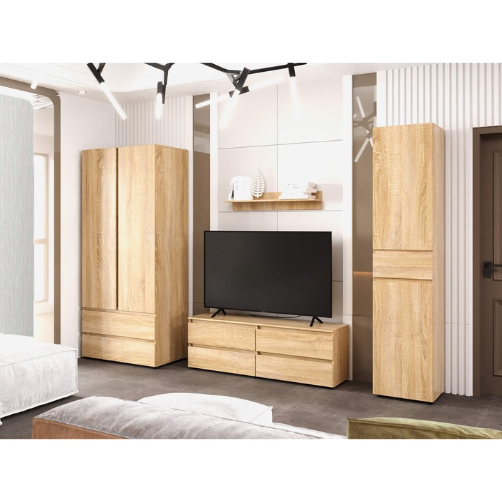 Set living Lajt-1, Everest, PAL, 275 х 52 х 208 cm, Stejar sonoma