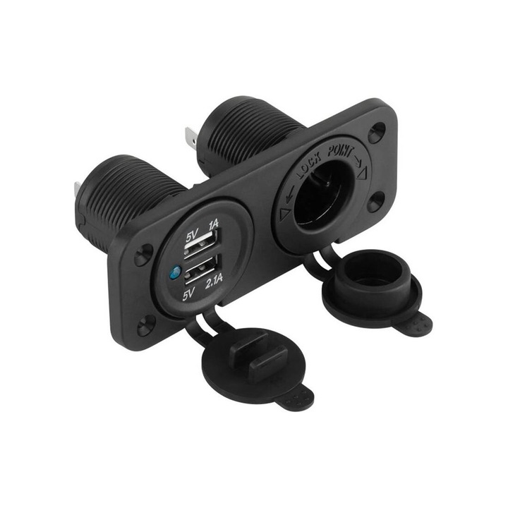 Aljzatok autós szivargyújtóhoz, Aljzat (g), 2xUSB, Panel, 12VDC, 24VDC