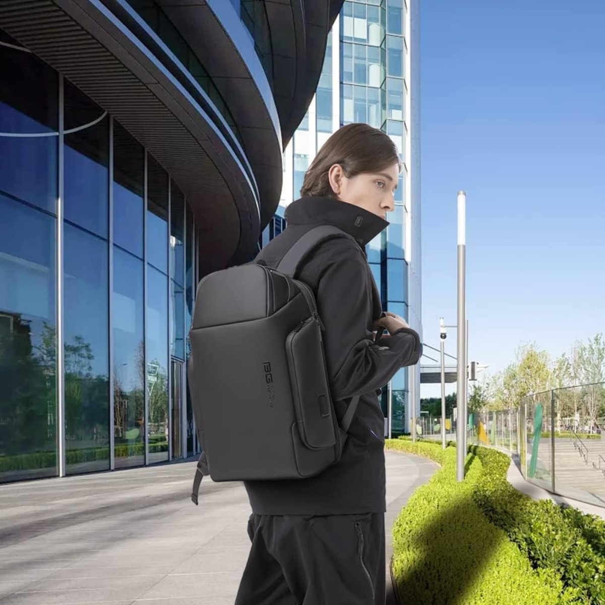 Rucsac Multifunctional pentru Laptop de 15.6 inch, de Calatorie Unisex, Design Smart Casual, cu multiple Compartimente si deschidere 180°, Buzunar Anti Soc, Protectie Superioara BANGE, Impermeabil, Port incarcare USB, pentru Business, 44x31x15 cm, Negru
