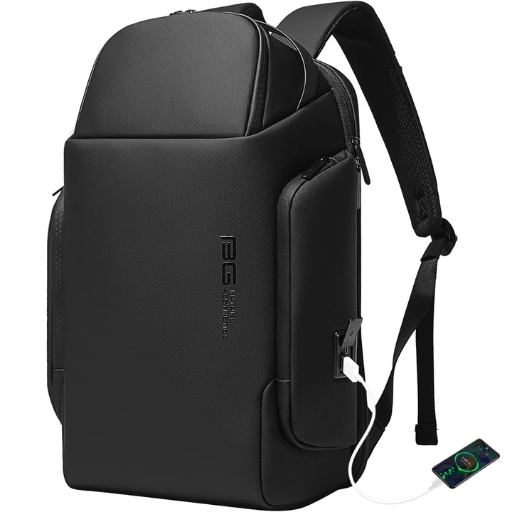 Rucsac Multifunctional pentru Laptop de 15.6 inch, de Calatorie Unisex, Design Smart Casual, cu multiple Compartimente si deschidere 180°, Buzunar Anti Soc, Protectie Superioara BANGE, Impermeabil, Port incarcare USB, pentru Business, 44x31x15 cm, Gri