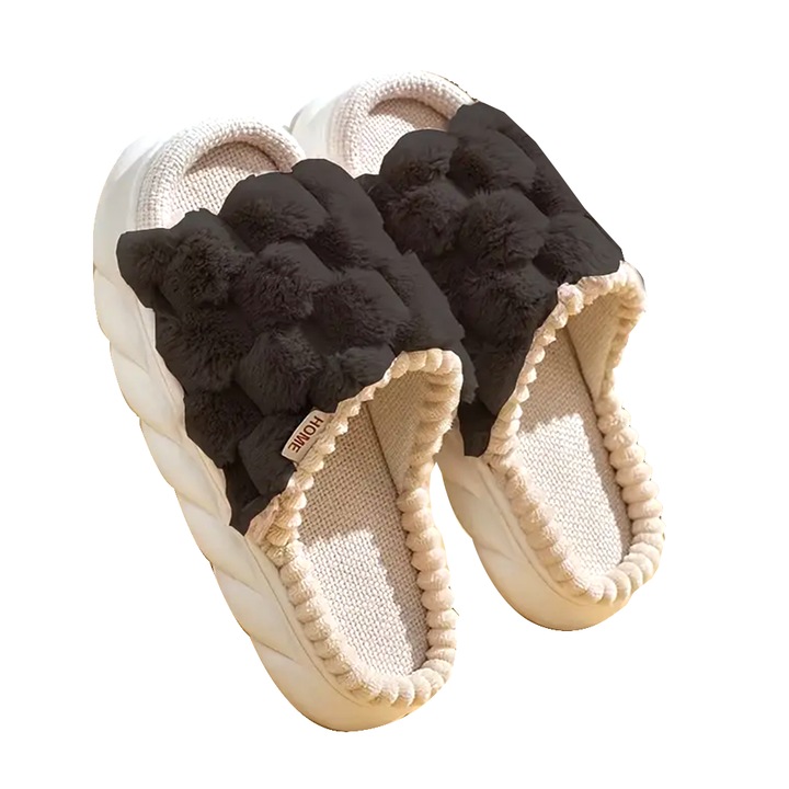 Papuci de casa KLKIT, design carouri, material plus, spuma negru
