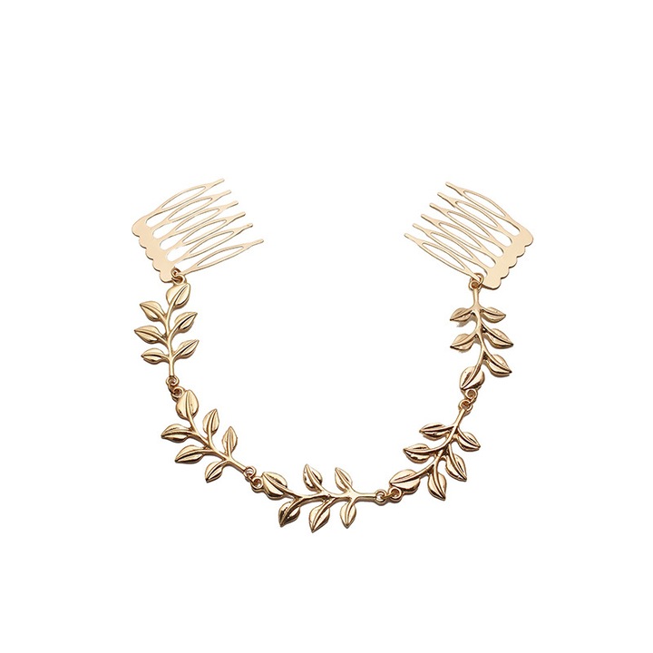 Fésű hajra levelekkel, arany, ötvözet