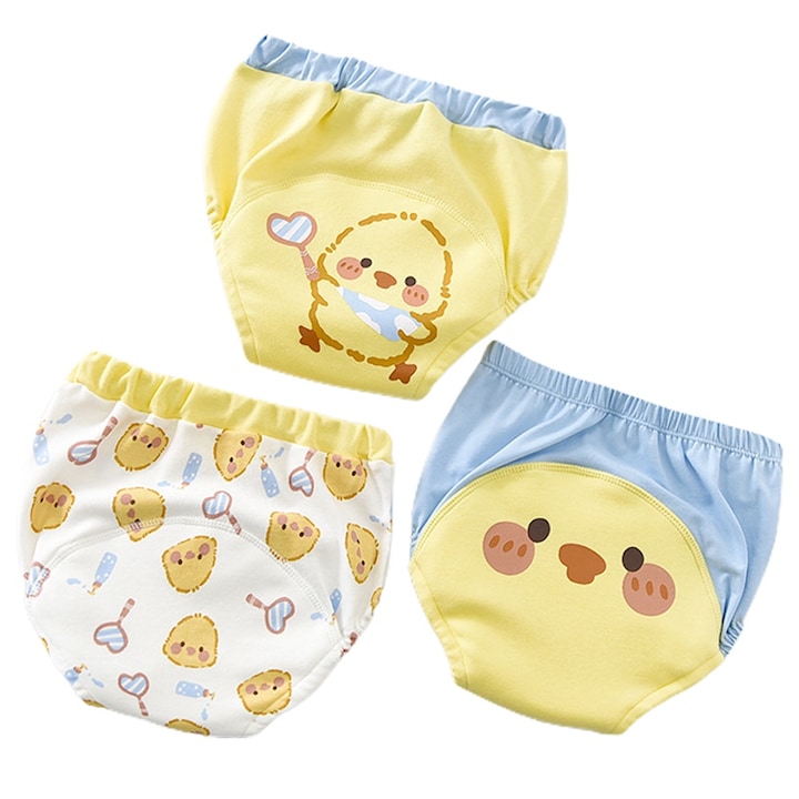 Set 3 chiloti de trecere la olita Ronyes, bumbac, model rata, marimea L, pentru copii 12-15 kg