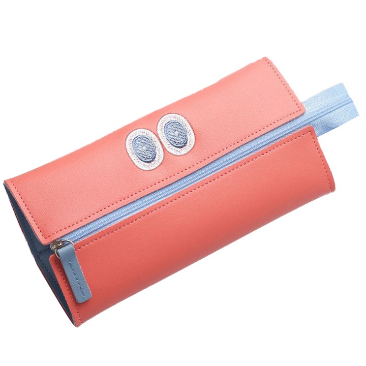 Husa de creion din piele, geanta subtire draguta pentru creion, husa mica pentru creion, geanta de papetarie minunata, geanta cosmetica portabila, geanta cu fermoar pentru creioane, roz