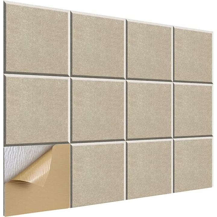 Placi fonoabsorbante, Serene Sense®, poliester, 30 x 30 cm, pentru fundaluri, studiouri si locuinte, 12 bucati, kaki