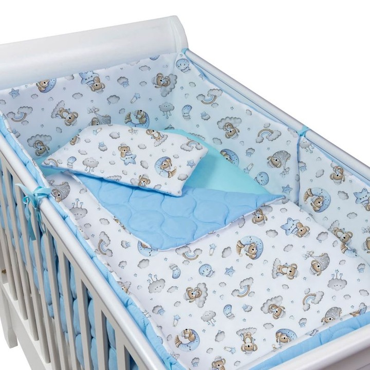 Set lenjerie matlasata 5 piese Kidizi® Koala Dreams Blue, include perna, plapumioara, aparatoare si cearceaf