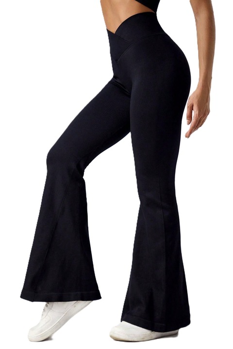 Pantaloni Sport Evazati Pentru Femei, Cu Talie Inalta, Negru, Negru