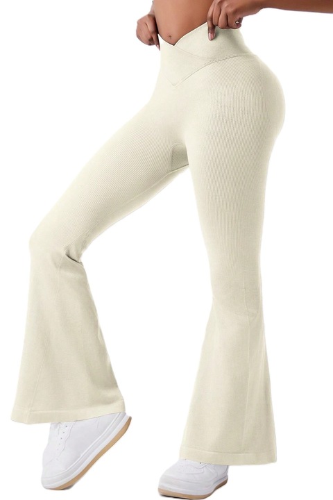 Pantaloni Sport Evazati Pentru Femei, Cu Talie Inalta, Beige, Bej