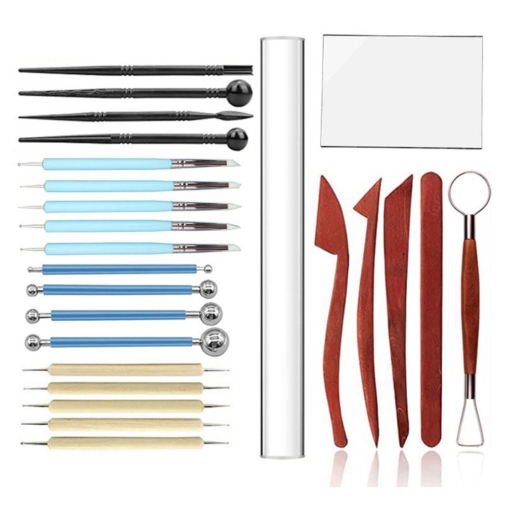 Set unelte modelare lut, BGHYHYHI, 25 piese, metal/lemn, plastic