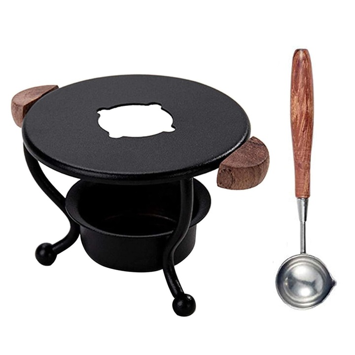Incalzitor retro pentru sigiliu de ceara, unealta pentru artizanat, cu suport lingura, ideal pentru crearea stampilelor pe plicuri